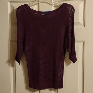 Knit layering sweater in Maroon with gold  shimmer threads.
